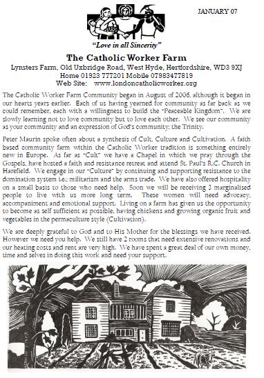 Catholic Worker Farm Newsletter